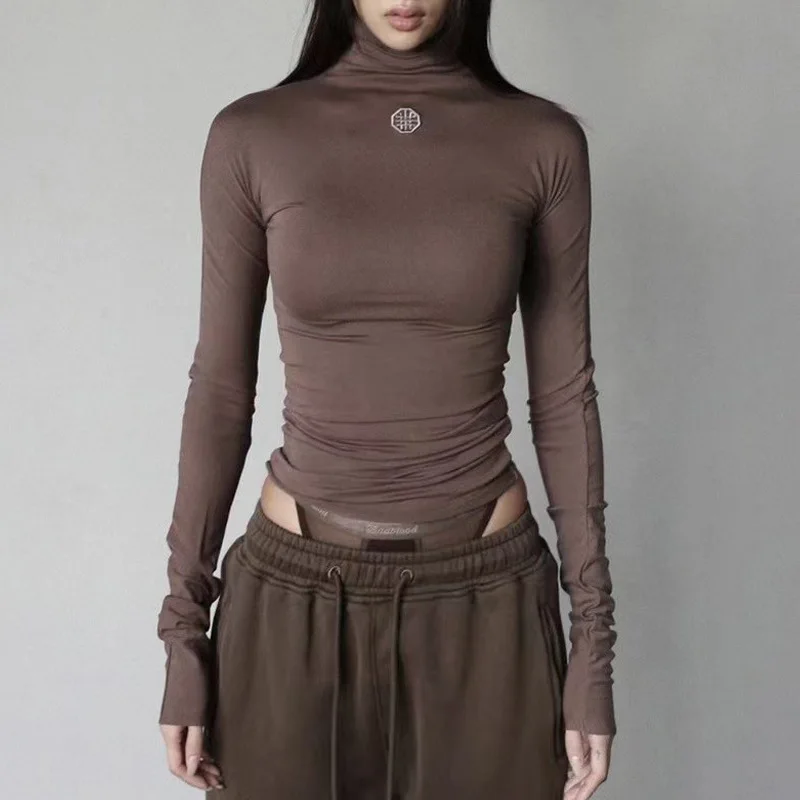 2025 Badblood Sweatshirt Korea Knitted Bottom Shirt Autumn and Winter Spice Girls T-shirt Women Slim High Neck Embroidery Top