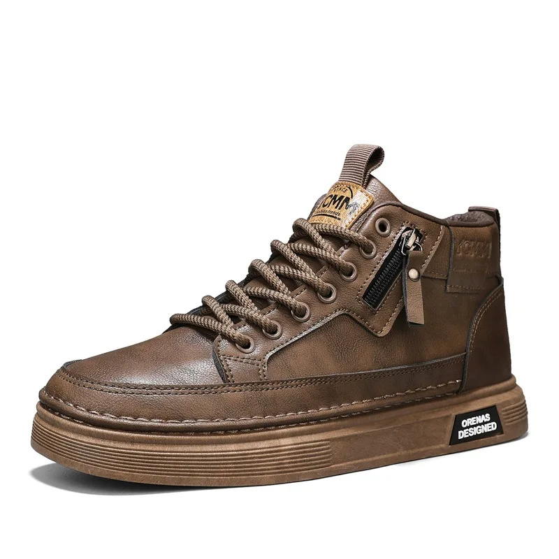 

Men's High Top Leather Shoes Fashionable Ankle Boots Business Casual Outdoor Shoes Retro Work Male Boots