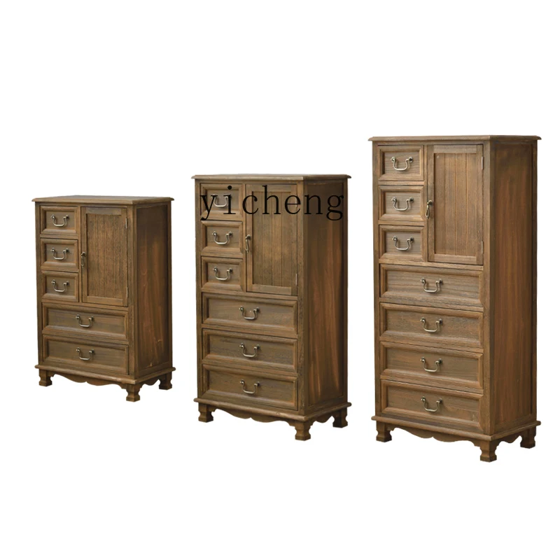 XC Country Solid Wood Chest of Drawers Vintage Chest of Drawers Locker Bedroom Cabinet Drawer Assembled Cabinet