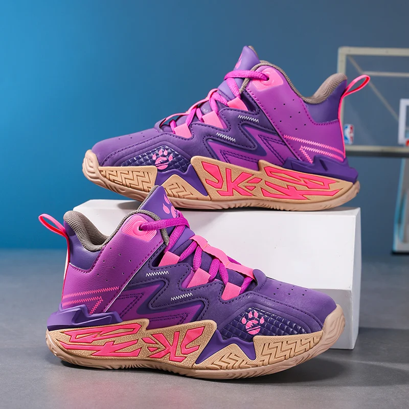 

Trend Cool Kids Basketball Shoes Leather Lightweight Breathable Boys Running Sneakers Non-slip Children Athletic Jogging Shoes