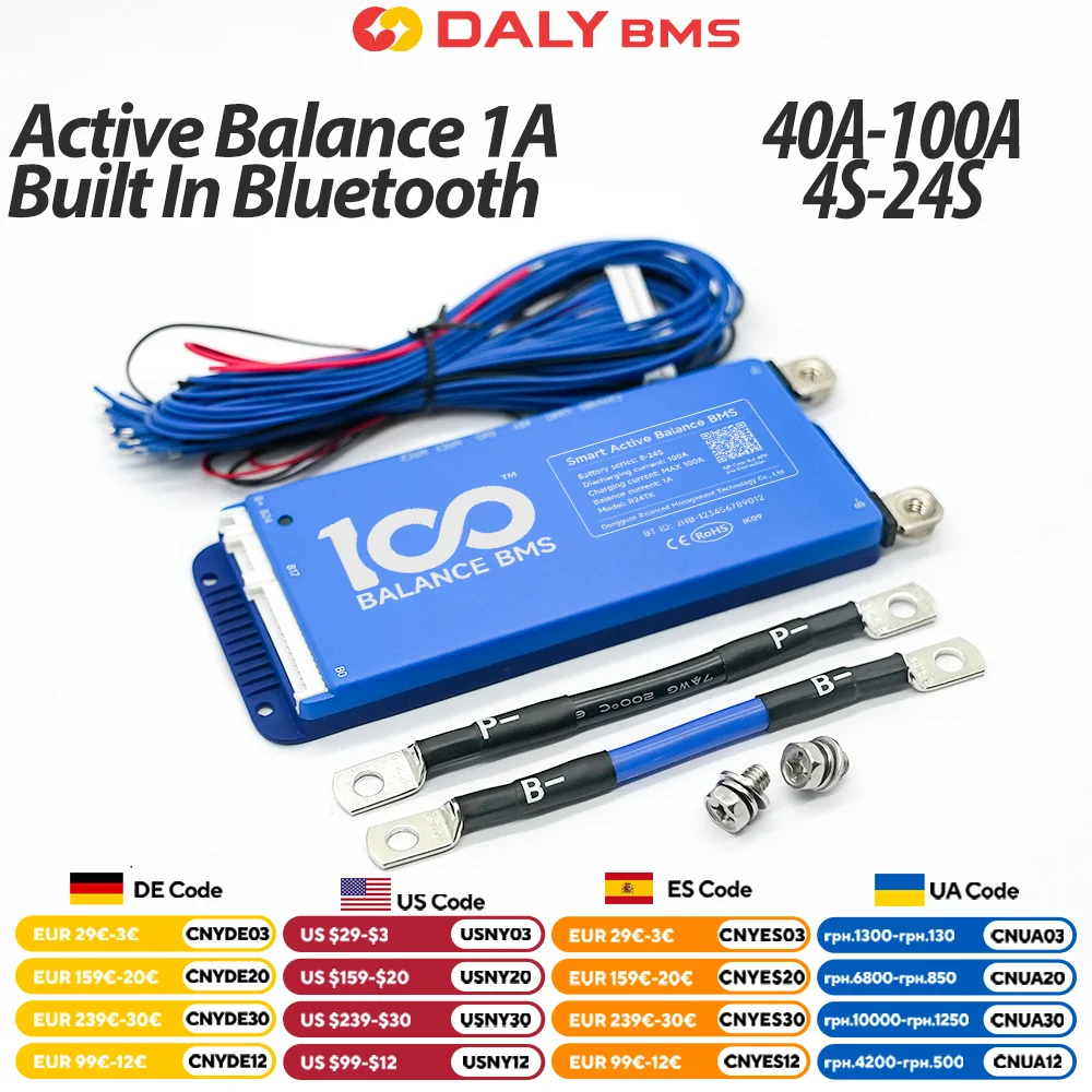 DALY 100 BALANCE BMS 4S 8S 12S 13S 14S 16S 17S 20S 24S Bluetooth balance UART CANBUS RS485 40A 60A 100A 150A lifepo4 li-ion lto