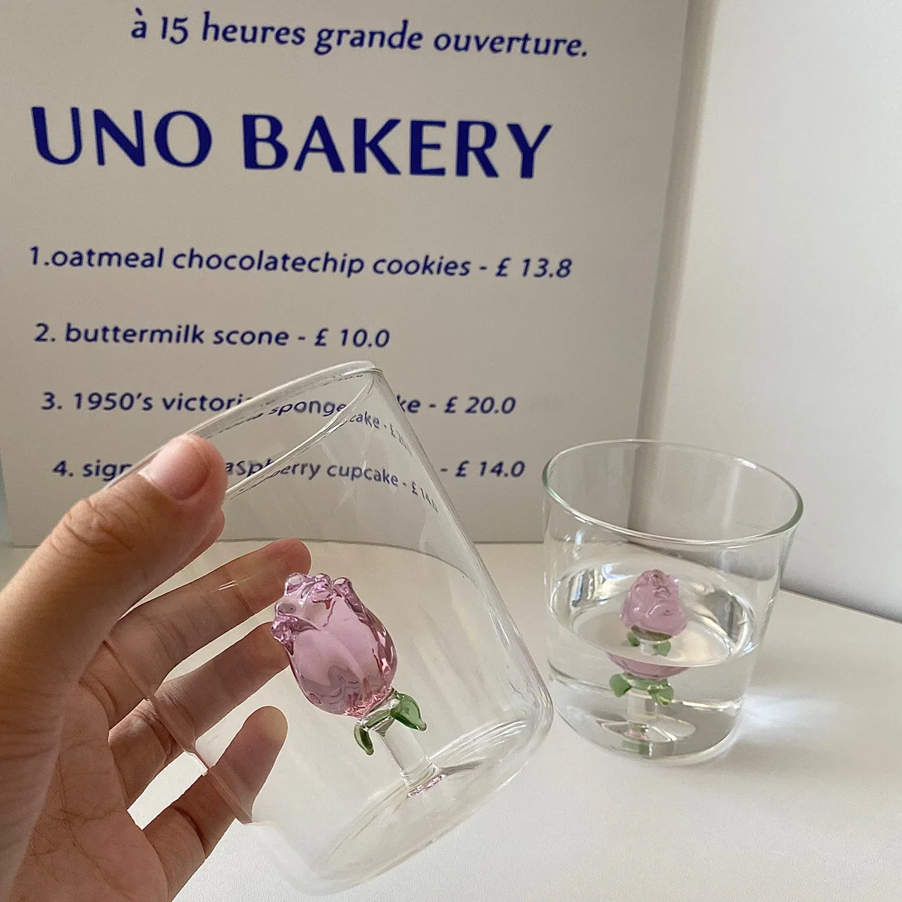 Flauta de champán rosa 3D creativa, copa de vino personalizada, taza de vaso de copa, taza con rosa en el interior, regalo de cristalería encantador