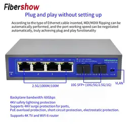 10G SFP+ fiber Switch 2.5Gbps Ethernet 4 Port 2500Mbps Network Switcher 2 Port 10G SFP+ Slot Hub Internet Splitter Plug and Play