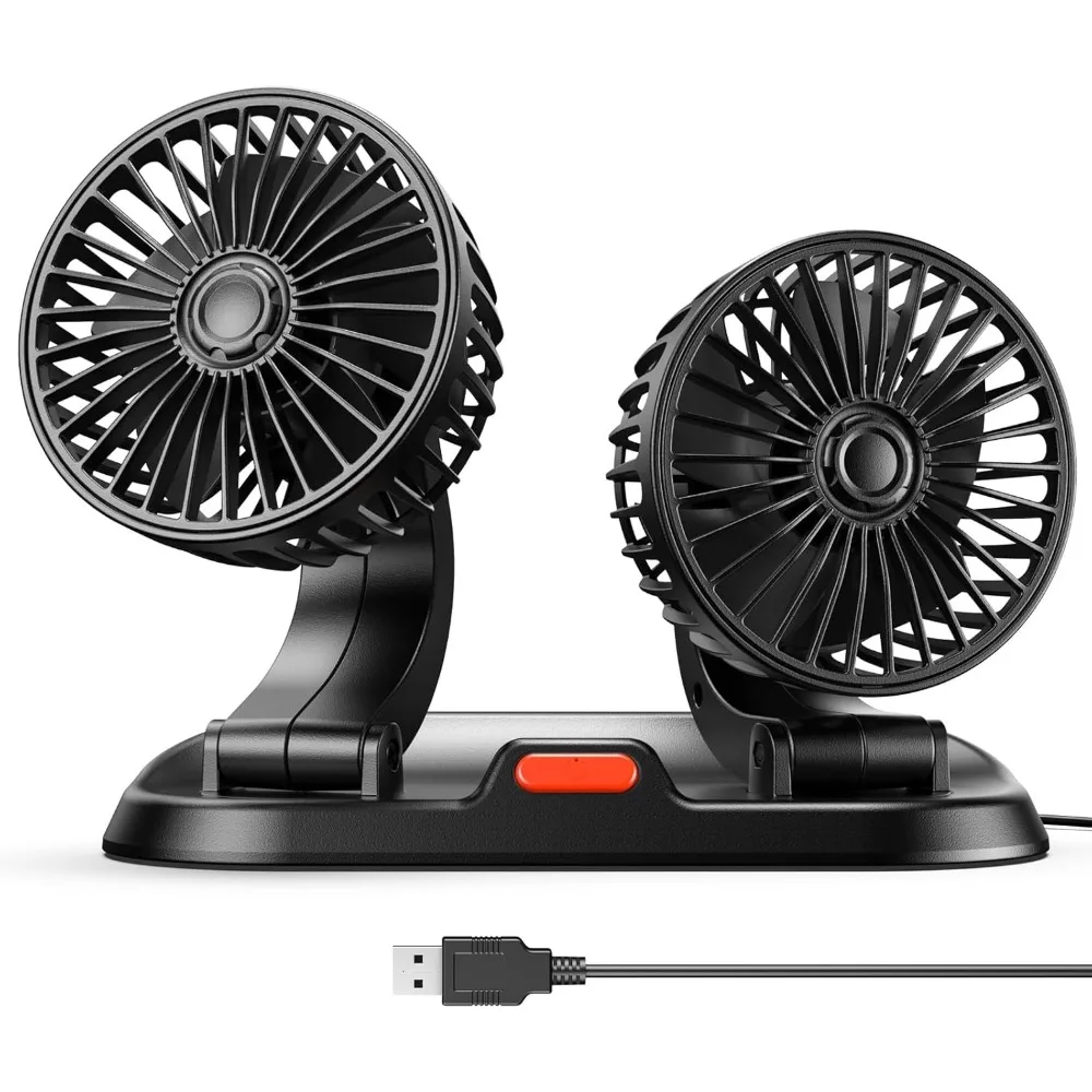 

V 12V Car Cooling Fan 360° Adjustable Dual Head Air Fan USB 2Speeds Automotive Electric Fan For Dashboard RV Truck