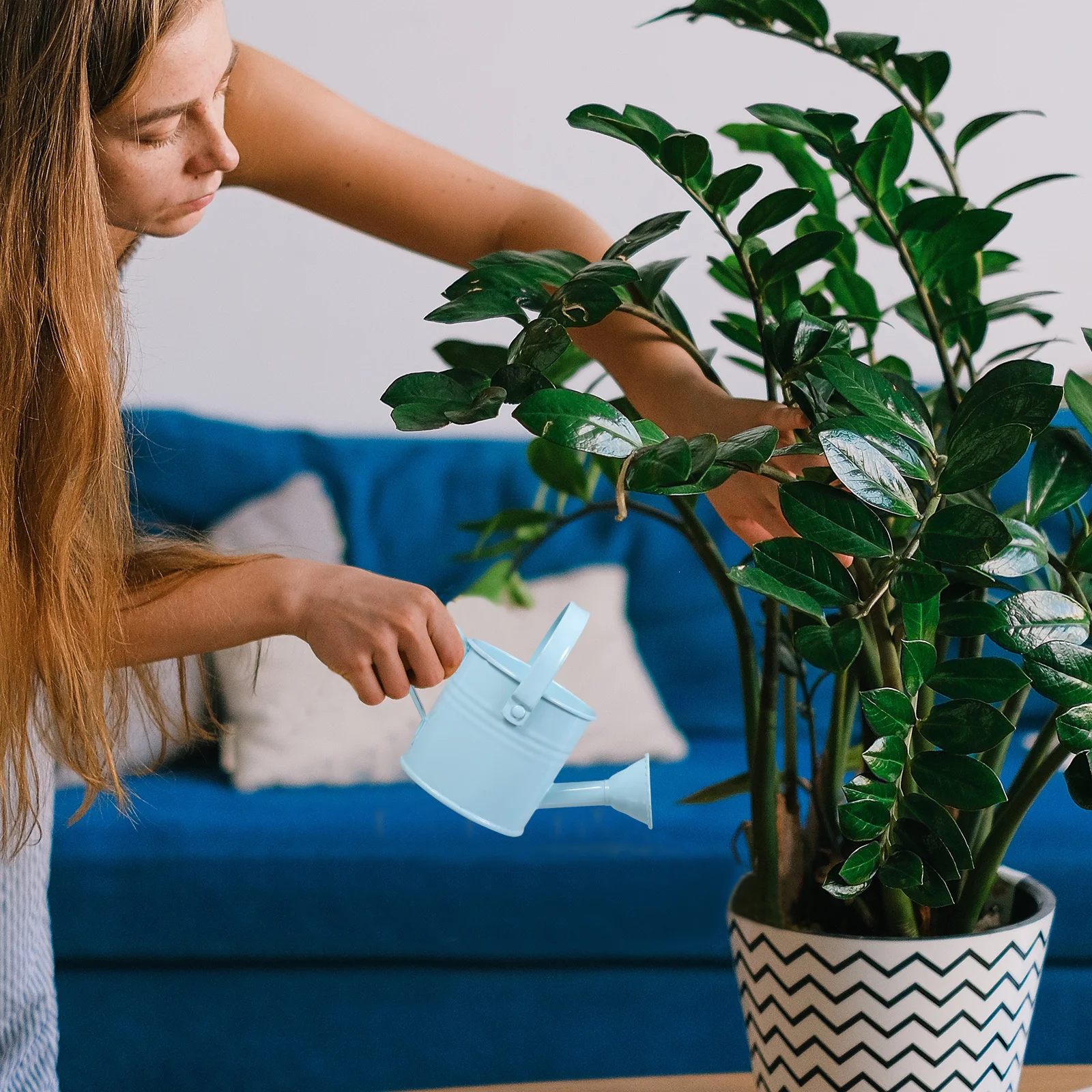 

2pcs Iron Watering Can Large Capacity Long Spout Smooth Pouring For Indoor Outdoor Plants Home Garden Use Red Light Blue
