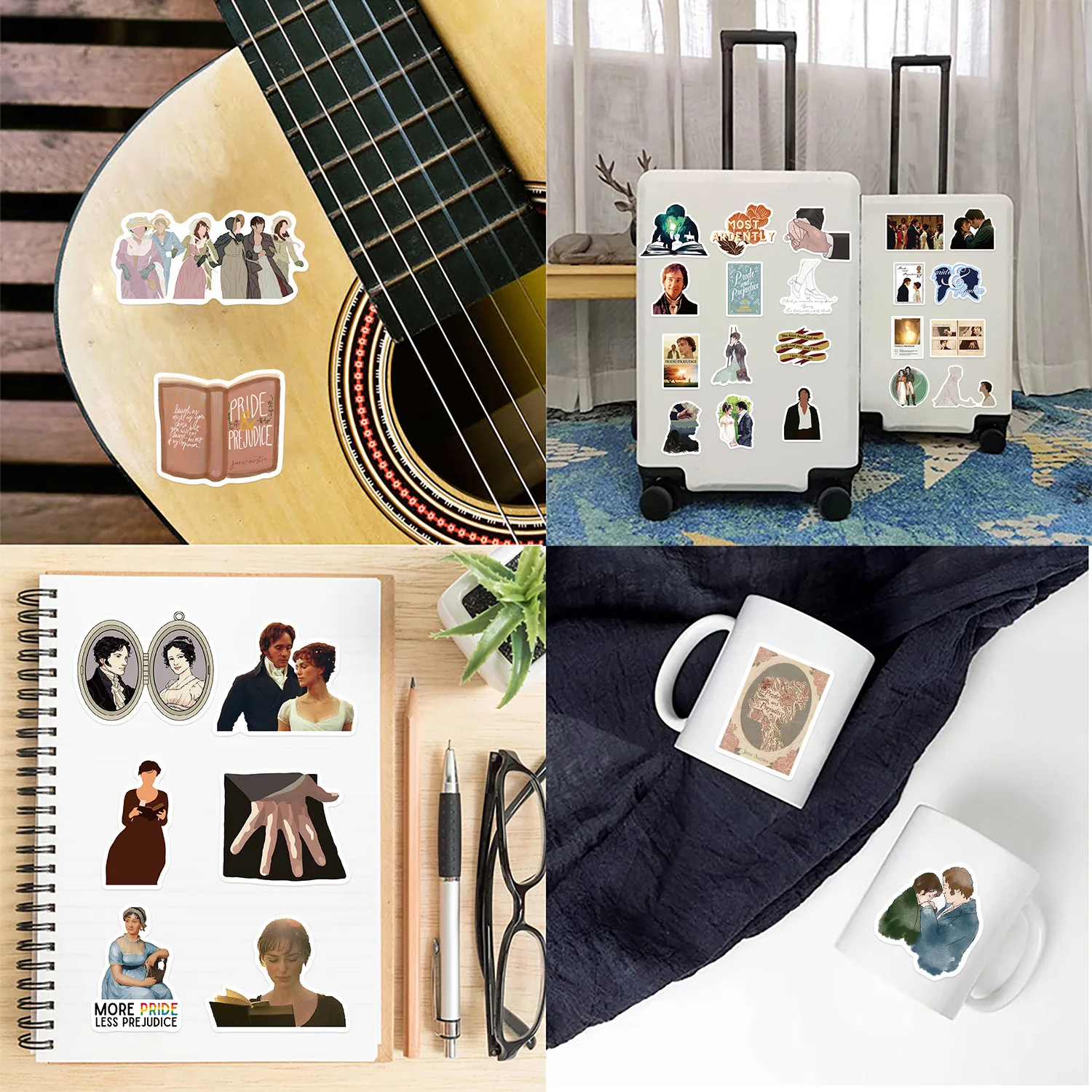 50Pcs Pride and Prejudice Stickers, Classic Novel Waterproof Sticker for Teen Adult Water Bottle, Laptop, Skateboard, Bike