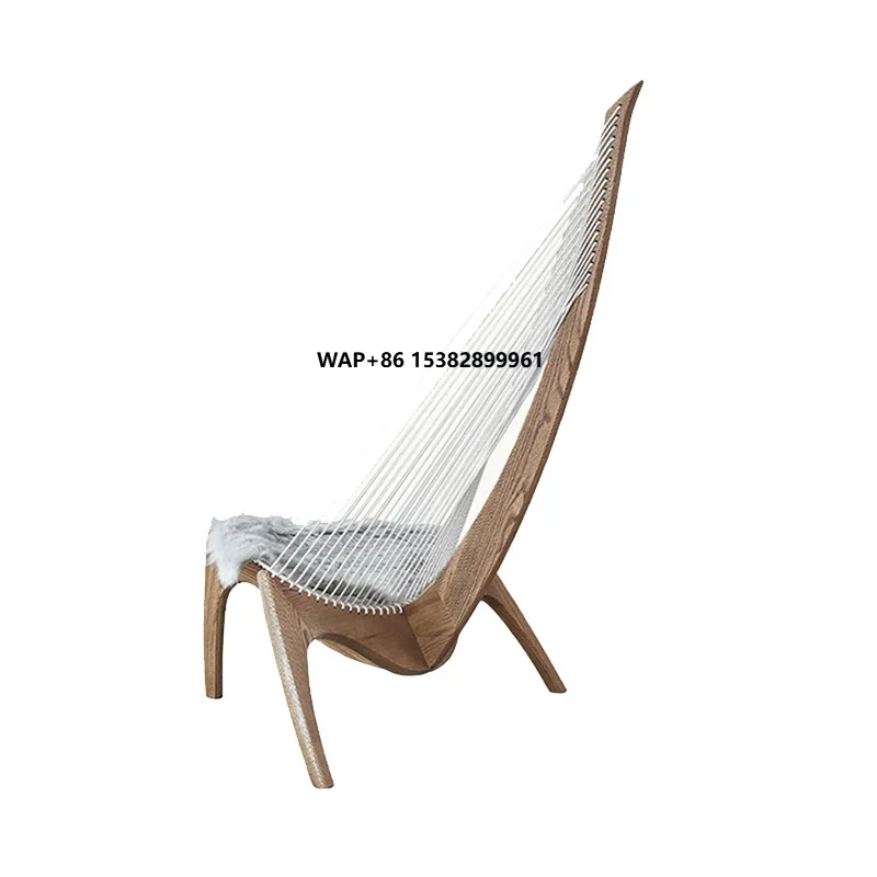 

Designer Rope Leisure Harp Shaped Solid Wood Living Room Furniture Nordic Wabi Sabi Sailing Chair