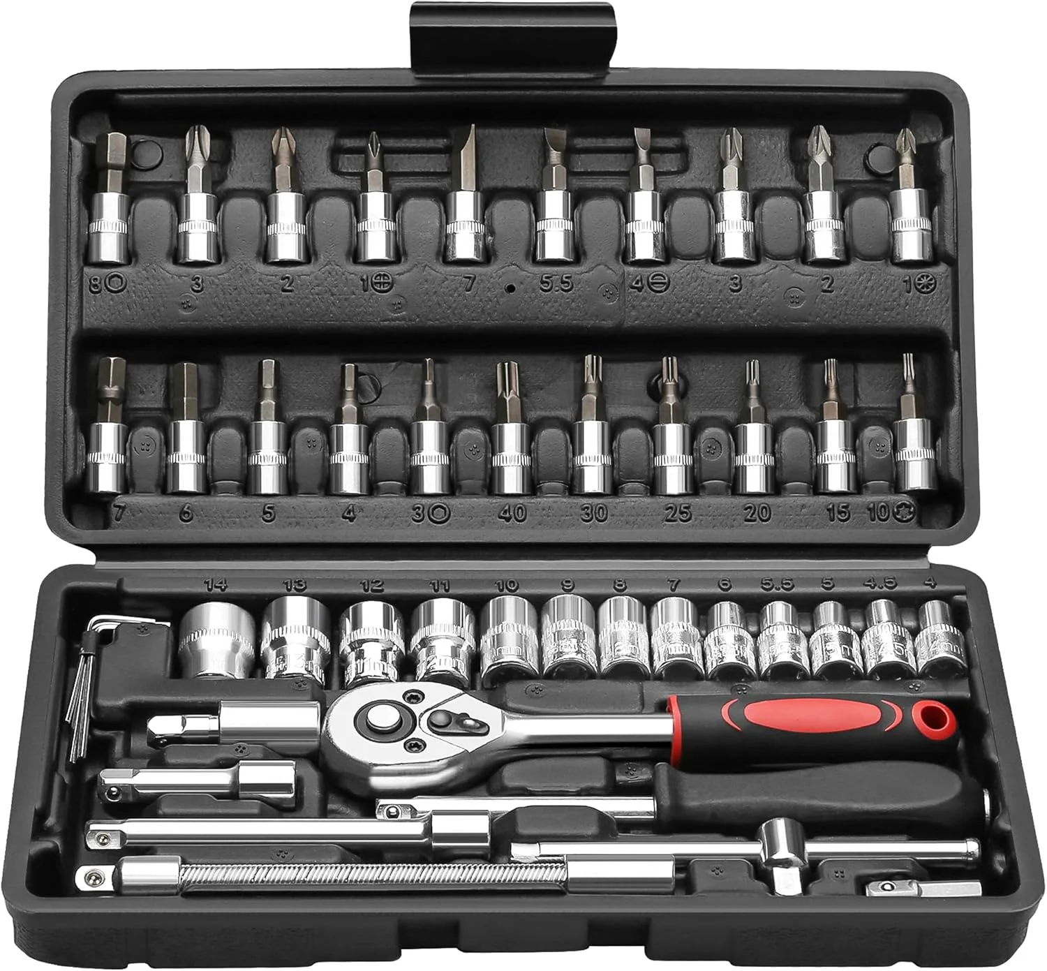 46pcs Car Repair Tool Kit 1/4-Inch Socket Set Car Repair Tool Ratchet Torque Wrench Combo Auto Repairing Set Mechanic Tool