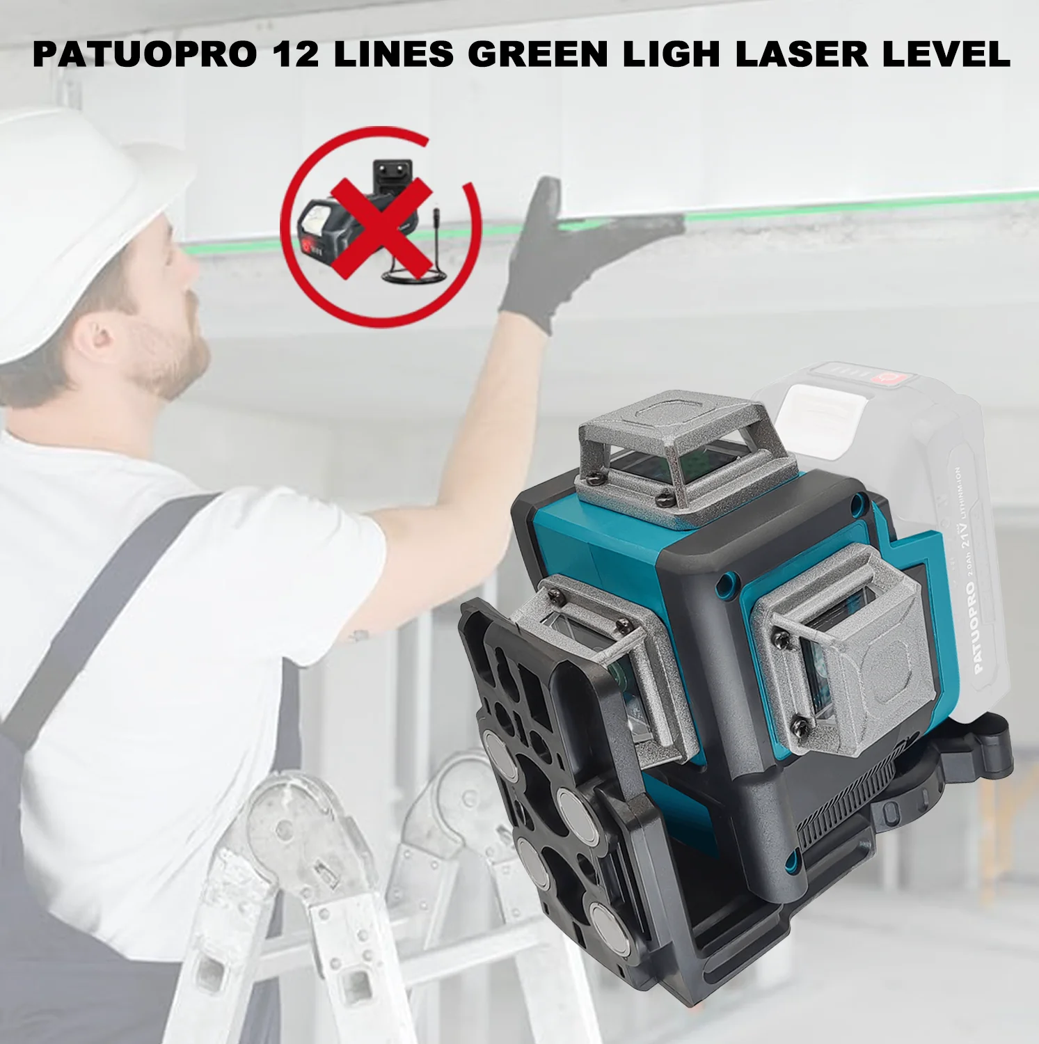 PATUOPRO Laser Level 12 Lines Green Light Level Meter 360° Rangefinder Self-Leveling Tools For Makita 18V Battery(No Battery)