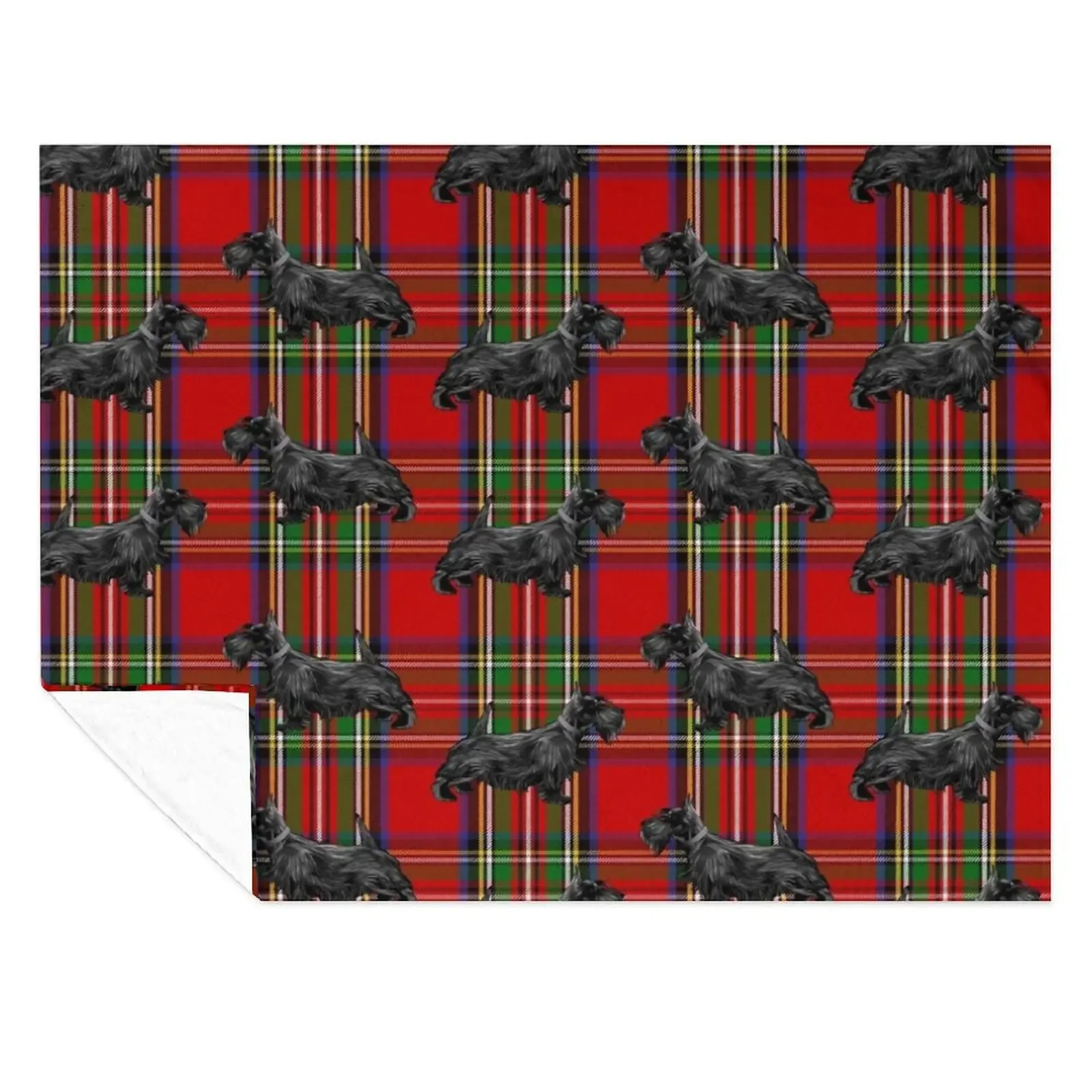 

Scottie Dog on Red Scottish Tartan Throw Blanket For Baby Kid'S Bed Fashionable anime Blankets