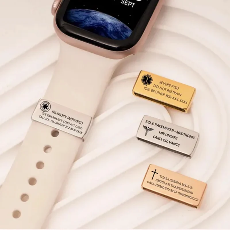 

Personalized Medical Alert Tag Smart Watch Charm,Medical Alert Id Tag For Watch Band, Engraving for Emergency Info/Diabetic Aler