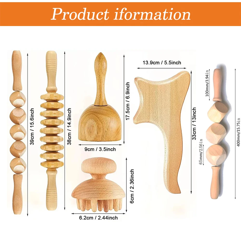 Masajeador de Madera ZONGKUNG para Drenaje Linfático, Anticelulitis, Maderoterapia, Rodillo de Masaje para Esculpir el Cuerpo, Juego de Guasha