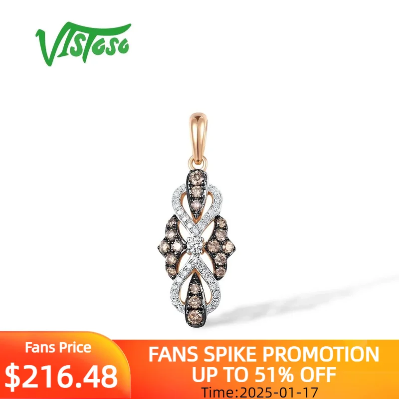 

VISTOSO Genuine 14K 585 Rose Gold Pendant For Women Sparkling Diamond Brown Diamond Pendant Elegant Delicate Trendy Fine Jewelry