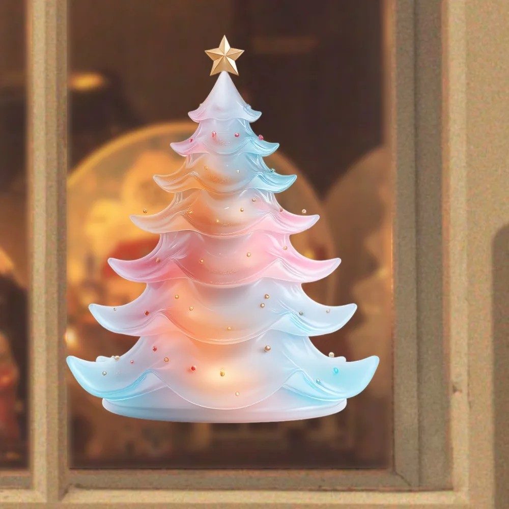

Colored Christmas Tree Scene Window Sticker for Kids Room Wall Decals Living Room Balcony PVC Holiday Atmosphere Decor Removable