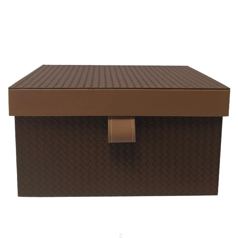 

Clothes Storage Box Large Accessories Organization Boxes Leather Organizer Bin Woven Pattern Home Decoration Organizers with Lid