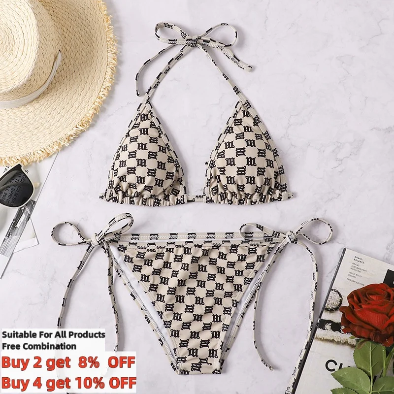 

Sexy Rear Tie Fastening Bikini Set Summer Swimsuit S-XL Two Piece Swimwear Lanyard Beachwear