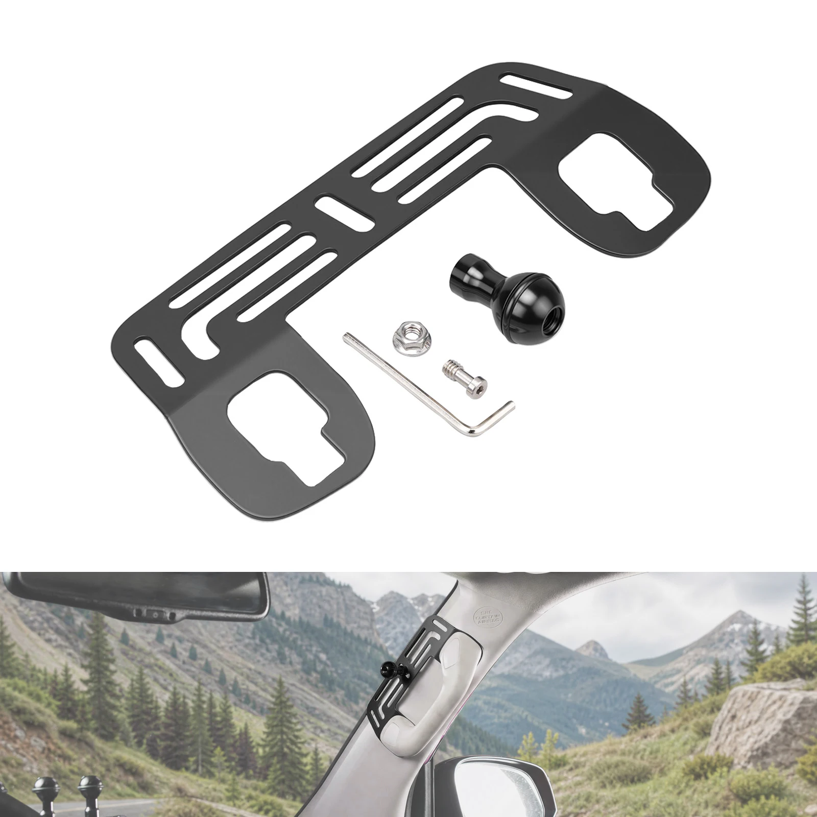 Metal A-pillar Armrest Bracket with Universal 1-Inch Ball Mount with O-Ring for Toyota 4Runner 2010-2024, Replace 74680-60010-E0