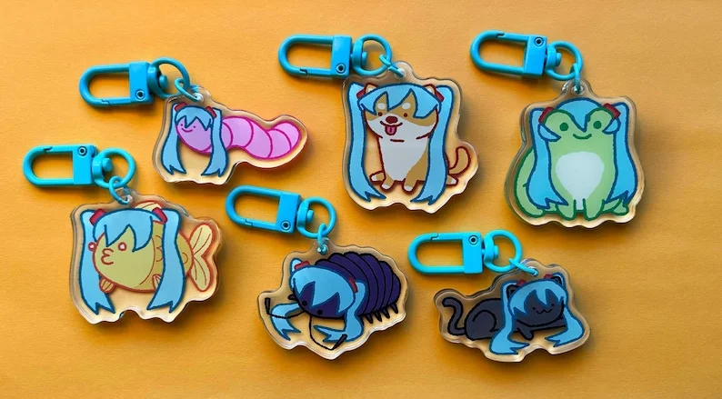 Cute Virtual Singer Animal Acrylic Keychains Double Sided Funny Cartoon Bag Charms Collectible Pendant Gifts for Fans