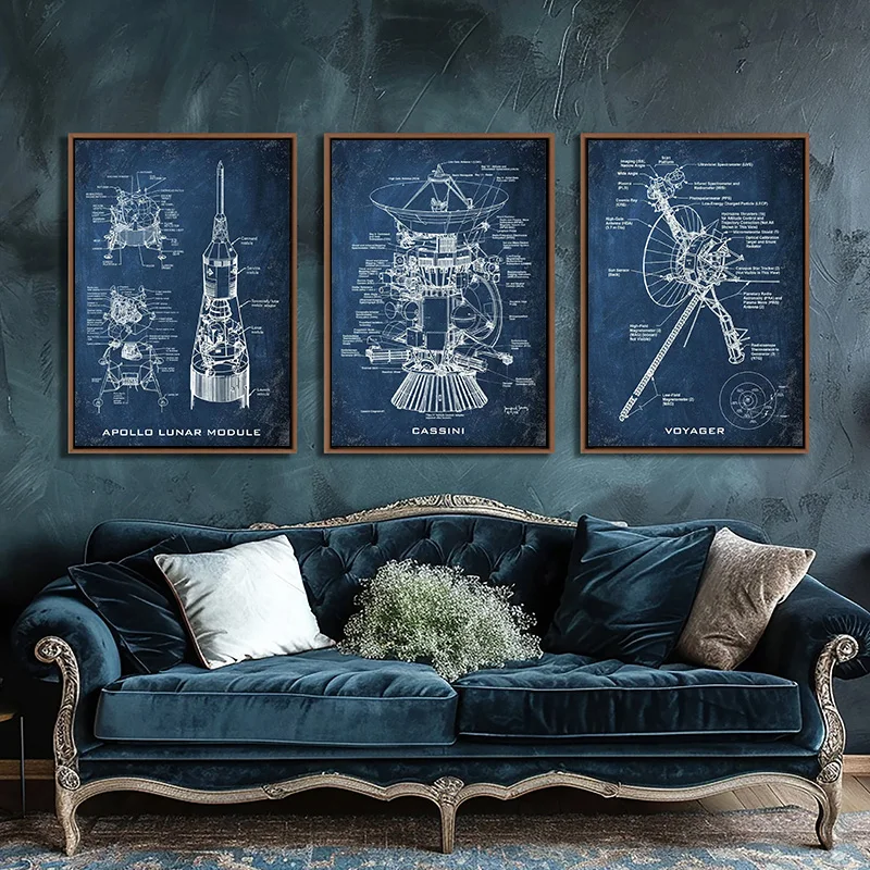 صاروخ أبولو زحل الخامس وحدة أبولو القمرية مخطط قماش اللوحة الطيران الفني مخطط الملصقات الفضاء الرجعية ديكور #2