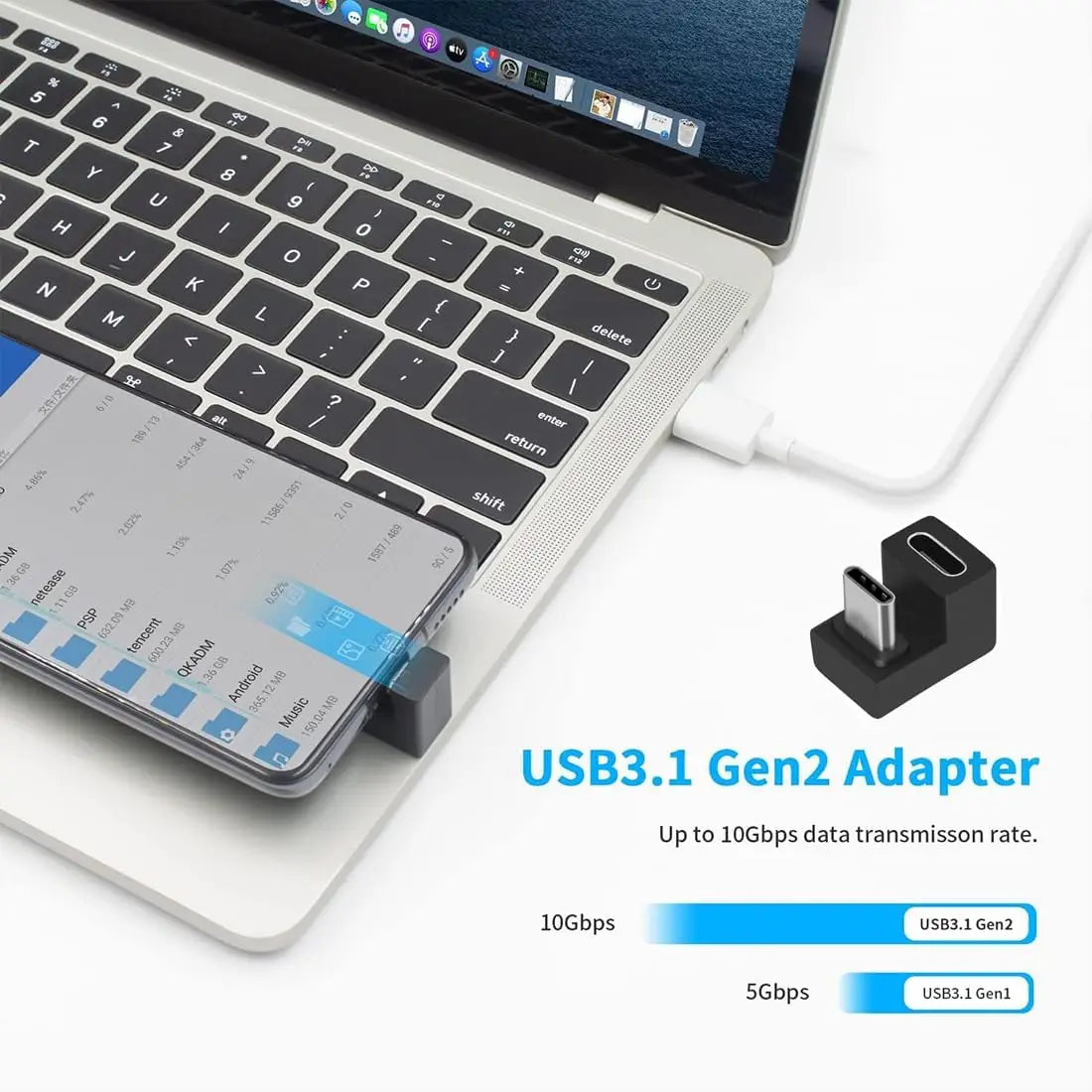 Type-C to Type-C Adapter，U Shape USB-C USB 3.1 Male to Female Charger Converter，65W Fast Charge,