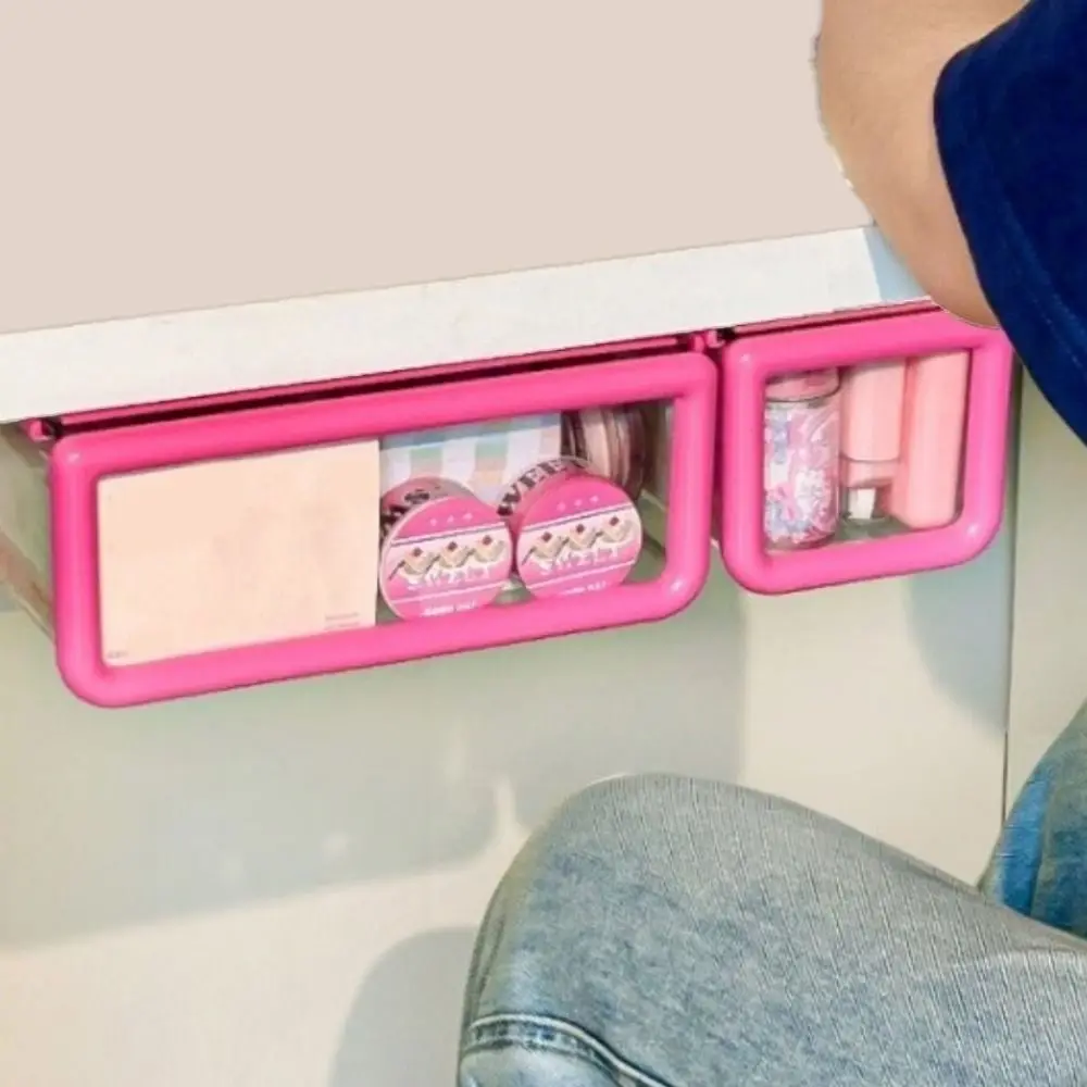 Plastic Mirror Cabinet Storage Box Dopamine Transparent Under Desk Drawer Organizer Self Adhesive Large Capacity