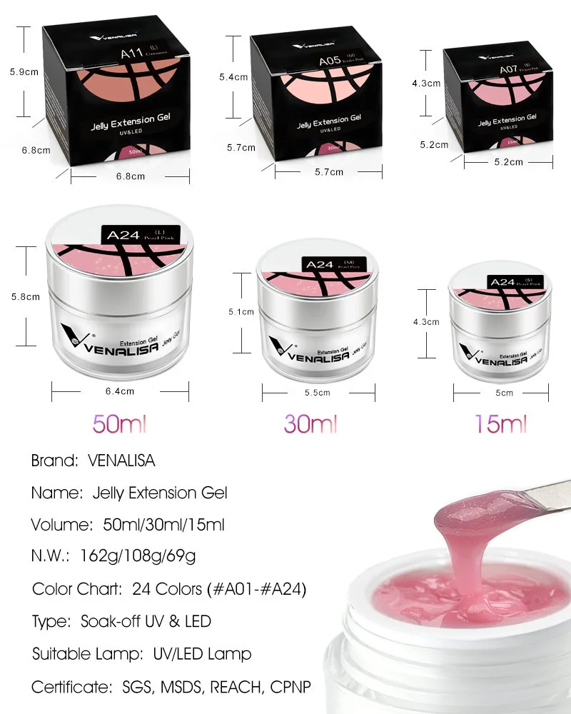 VENALISA 50ml Gelee Acryl Gel Klar Nude Rosa Camouflage Gel Nagel Verlängern UV LED Builder Opal Gelee Gel Nagel kunst Maniküre Gel – Detail 6
