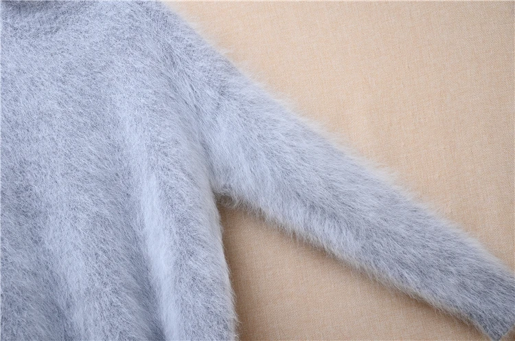 Women mujer Autumn Winter Clothing Hairy Angora Rabbit Hair Knitted Turtleneck Long Sleeves Split Loose Pullover Sweater Jumper