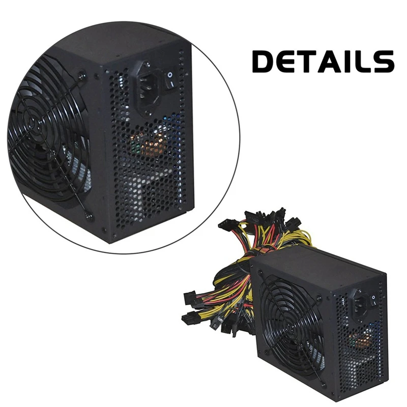 2000W PC Power Supply For BTC Mining Power SATA IDE 8 GPU For ETH BTC Support Multiple 12V PSU ASIC Bitcoin Miner Tools