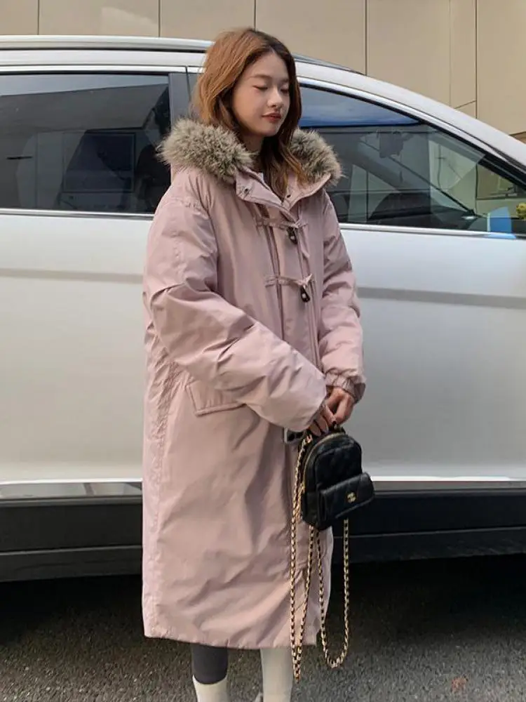 

Korean Version Women's Solid Hooded Zipper Cardigan Thick Down Cotton Coat Winter Long Sleeved Versatile Warm Jacket Trendy Chic