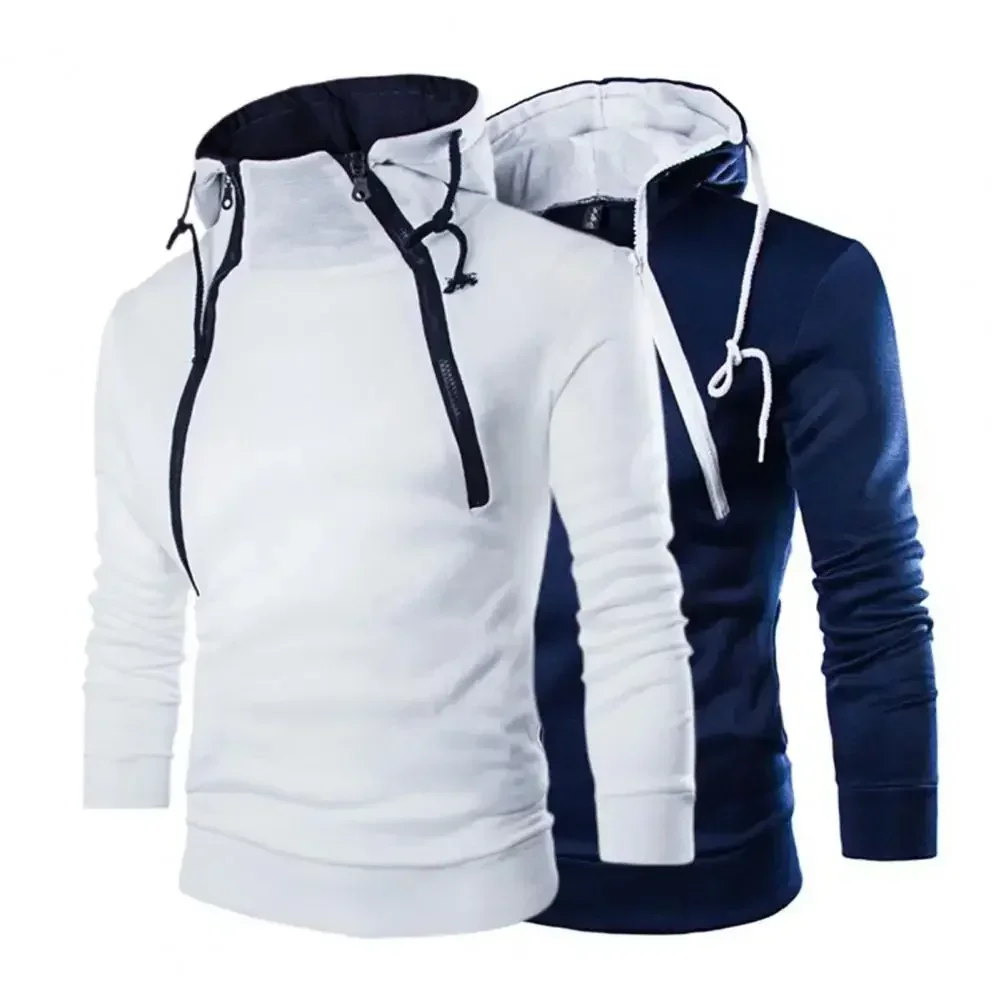 2025 New Autumn Men's Hoodies Solid Double Zipper Hooded Pullover Men Slim Fit Sports Running Sweatshirt Casual Sport Hoodies