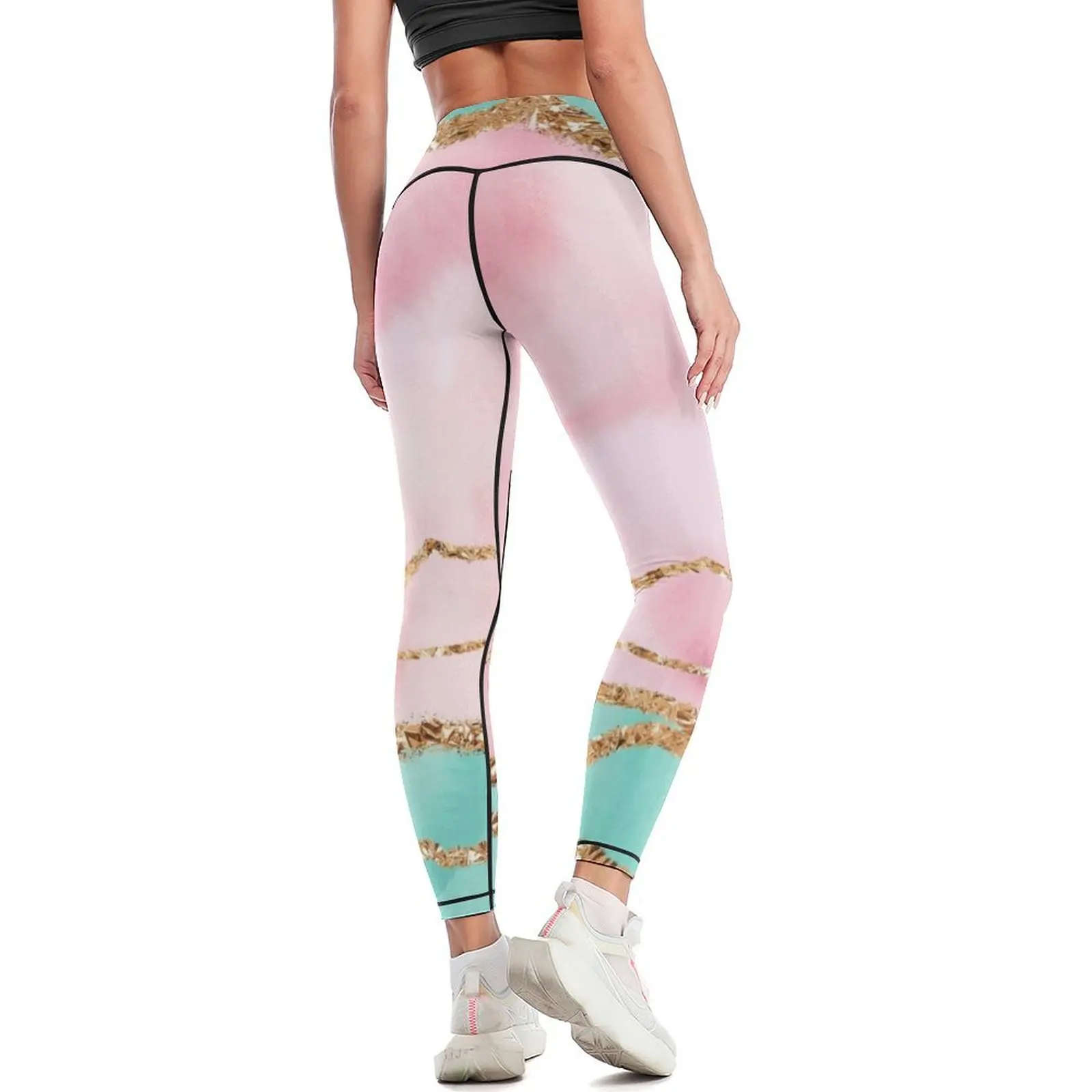 Girly Trend Pink And Ocean Green Faux Marble Landscape Leggings for fitness legging gym push up fitness Womens Leggings