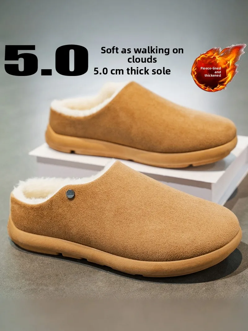 

Men's Winter Thickened Fleece Lined Slip-On Cotton Slippers Indoor Outdoor Anti-Slip Wear-Resistant Home Shoes Warm Cover Toe