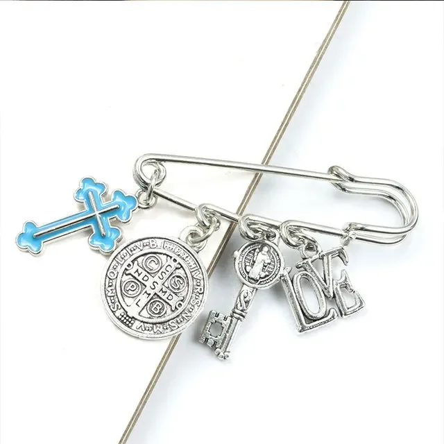 Saint Benedict Medallion Catholic San Benito Paperclip Brooch Charm Buckle Pin Safety Pin I LOVE JESUS Jewelry Accessories Gifts