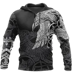 Men's Viking Hoodie Vintage Casual Viking Warrior Odin 3D Printed Long Sleeved Sweatshirt Pullover Hooded Sweatshirt Top