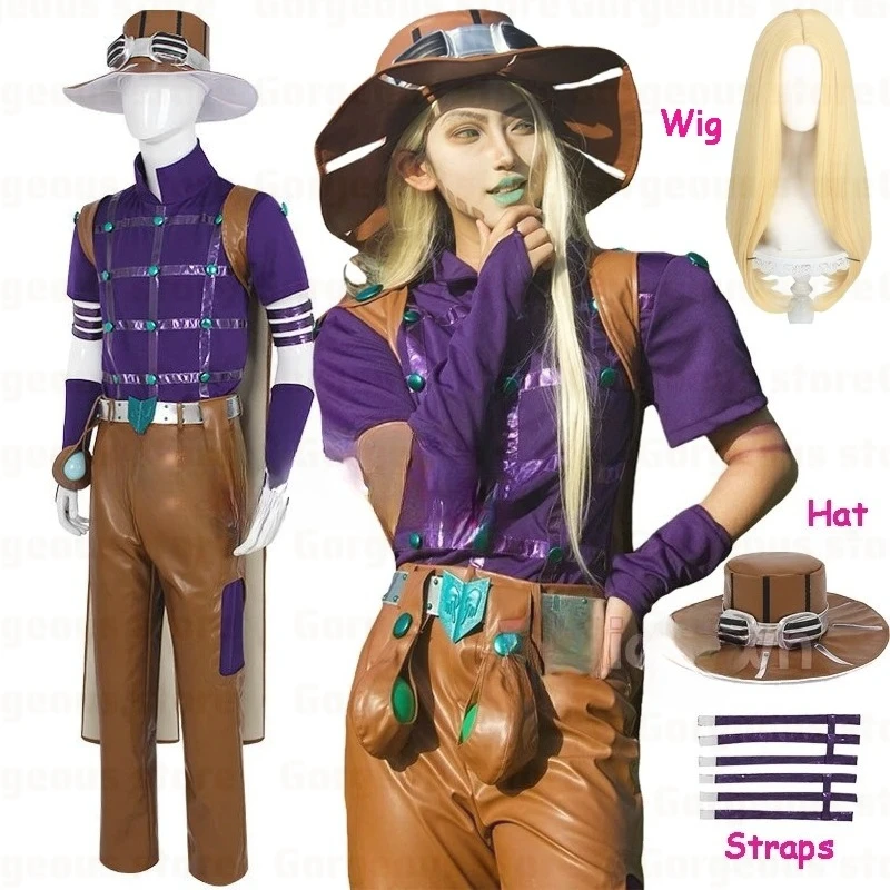 Костюм для косплея по аниме JoJo Spin Master Gyro Zeppli, полный комплект: парик, шляпа, плащ для вечеринок и карнавалов