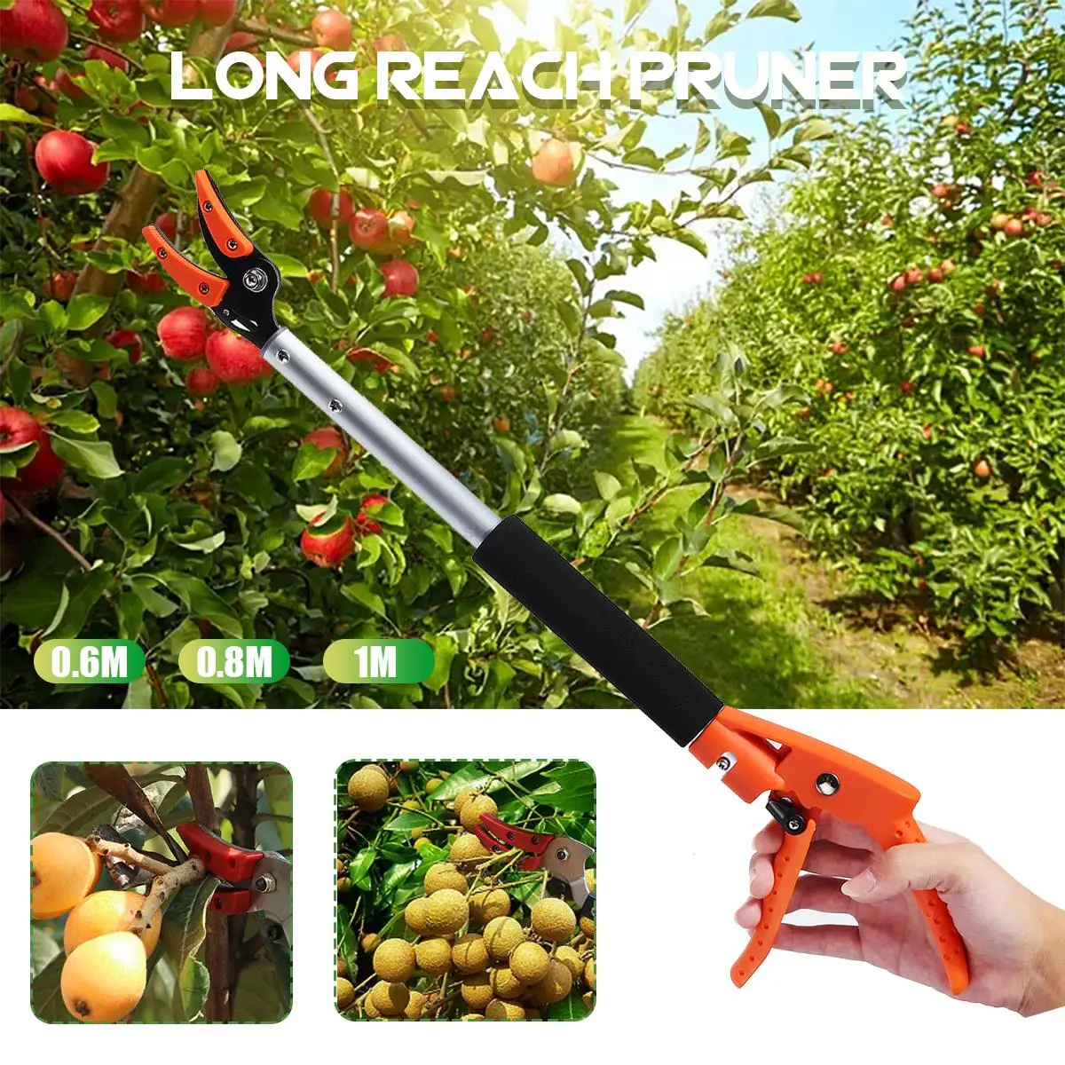 Podadora extralarga de 0,8-1,5 M, cortador de árboles y frutas, suministros de jardín, corte máximo de 1/2 pulgadas