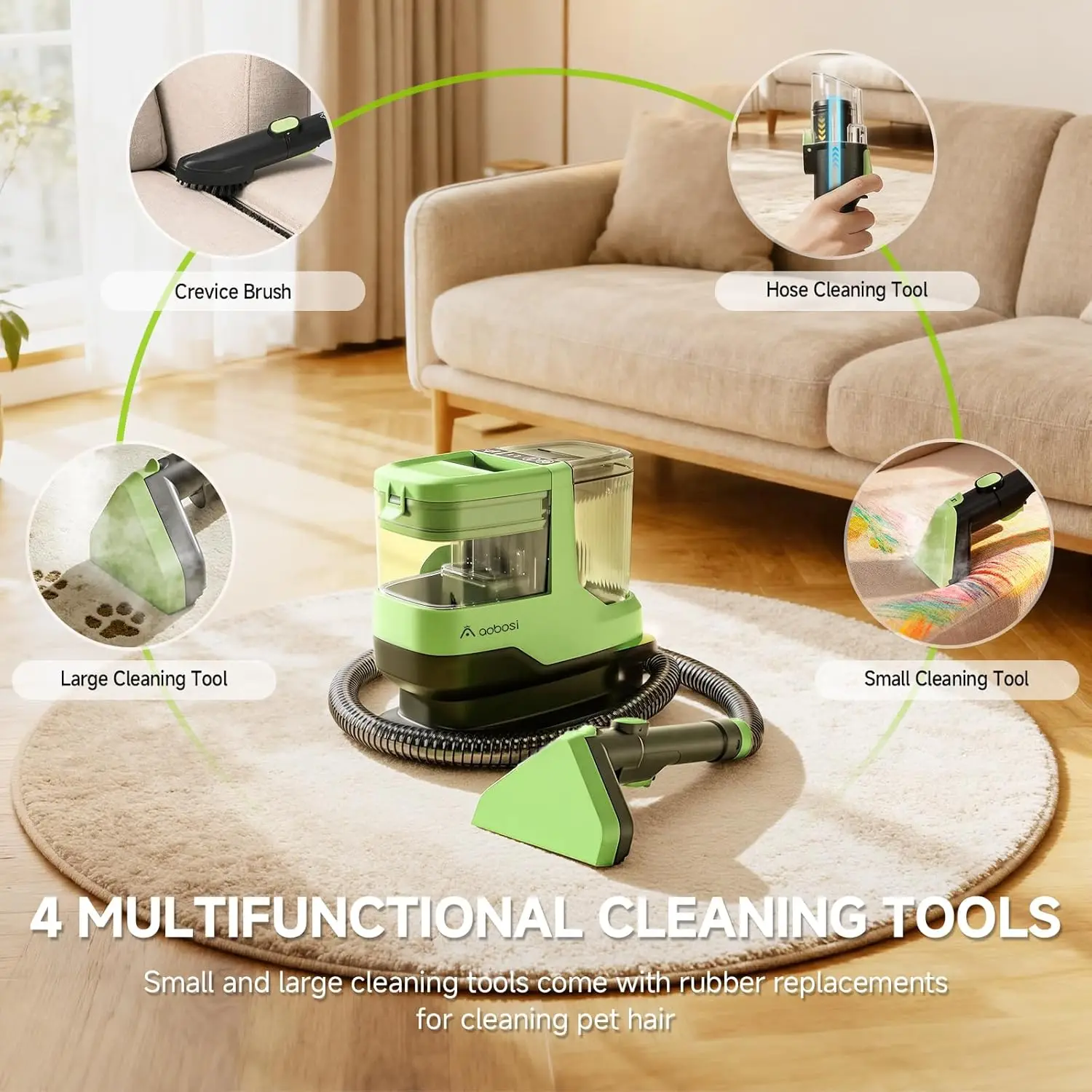 Pet owner using carpet cleaner on stain