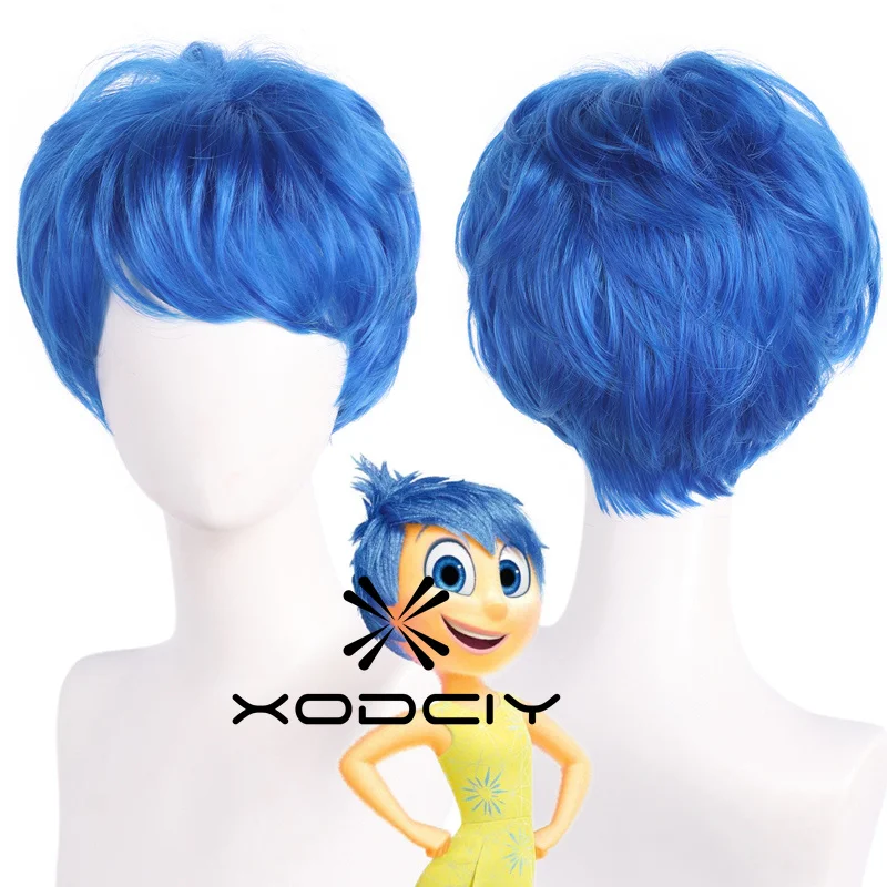 

Inside Out 2 Disgust Joy Pixie Wig Blue Short Synthetic Hair Wig Pixie Costume Wig
