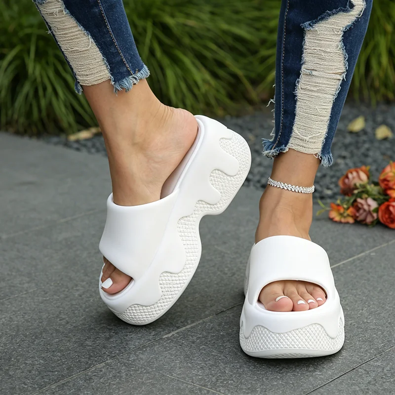 

Chunky Platform Wedge Heels Slippers for Women Summer 2026 Ice Cream Super High Heeled Sandals Woman Light Weight EVA Slides Red
