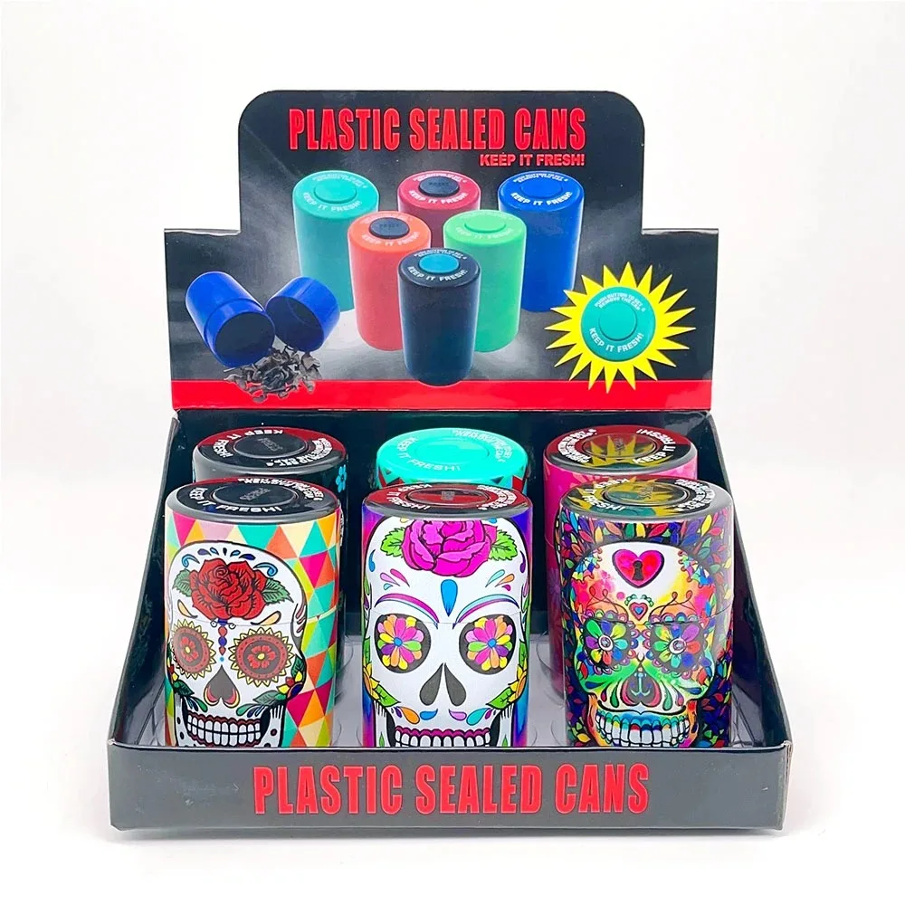 Plastic Air Tight Can-Stash Vacuum Container for Sealed Spice, Tobacco with Tie Dye Skull