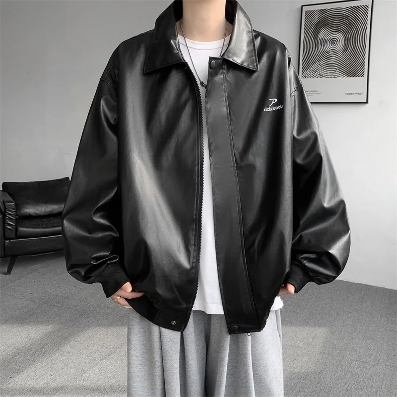 Otoño Invierno para hombre Talla grande 250 Pou Cuero Jaet PU Cuero Biker Parka Abrigo Ropa de abrigo a prueba de viento Cremallera larga Sve C...