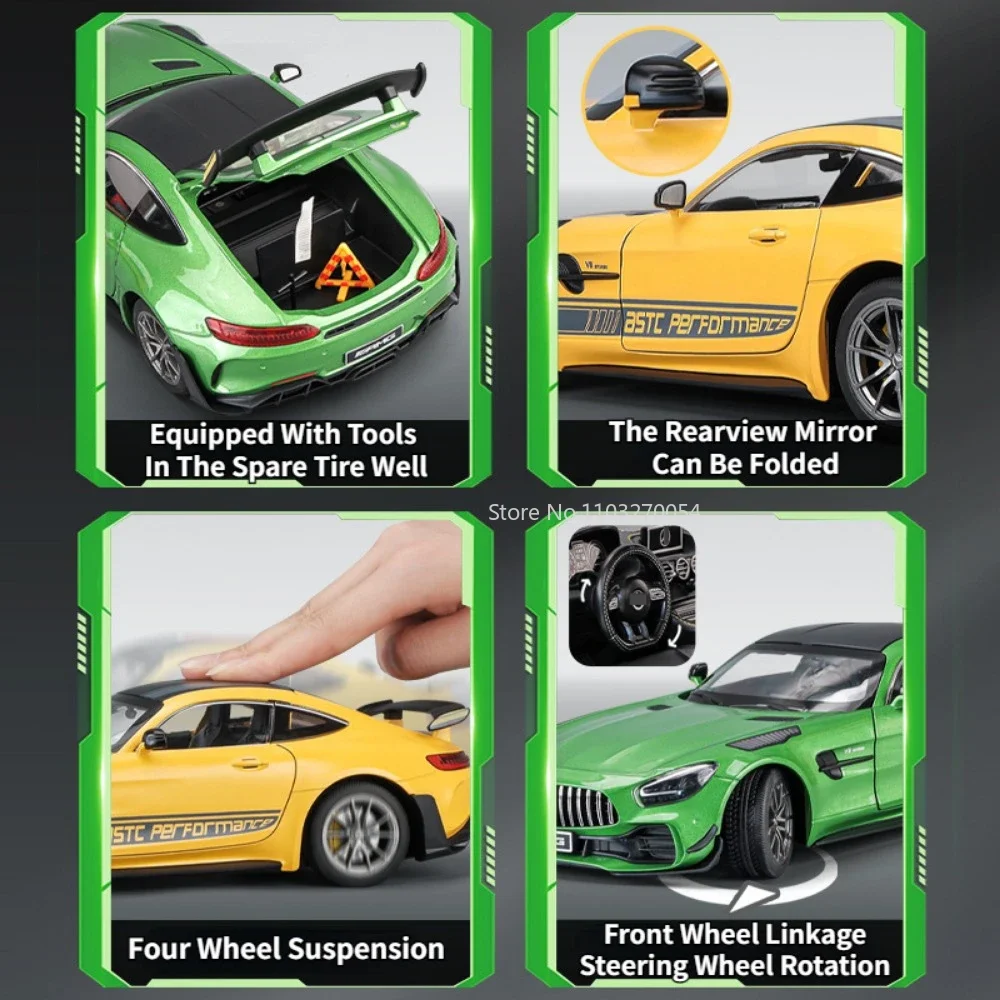 1/18 GTR Green Demon Car Model Toys Alloy Diecasts Metal With Sound Light Super Sport Vehicle Collection For Kids Toy Boys Gifts