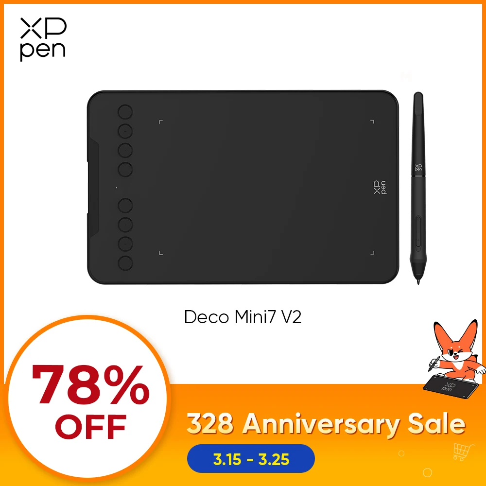 XPPen 7*4.3 Inch 16K Pressure Level Graphics Tablet Deco Mini7 V2 Digital Drawing Tablet 8 Keys for Android Mac Windows Chrome