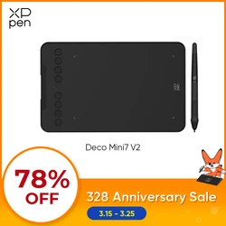 XPPen 7*4.3 Inch 16K Pressure Level Graphics Tablet Deco Mini7 V2 Digital Drawing Tablet 8 Keys for Android Mac Windows Chrome