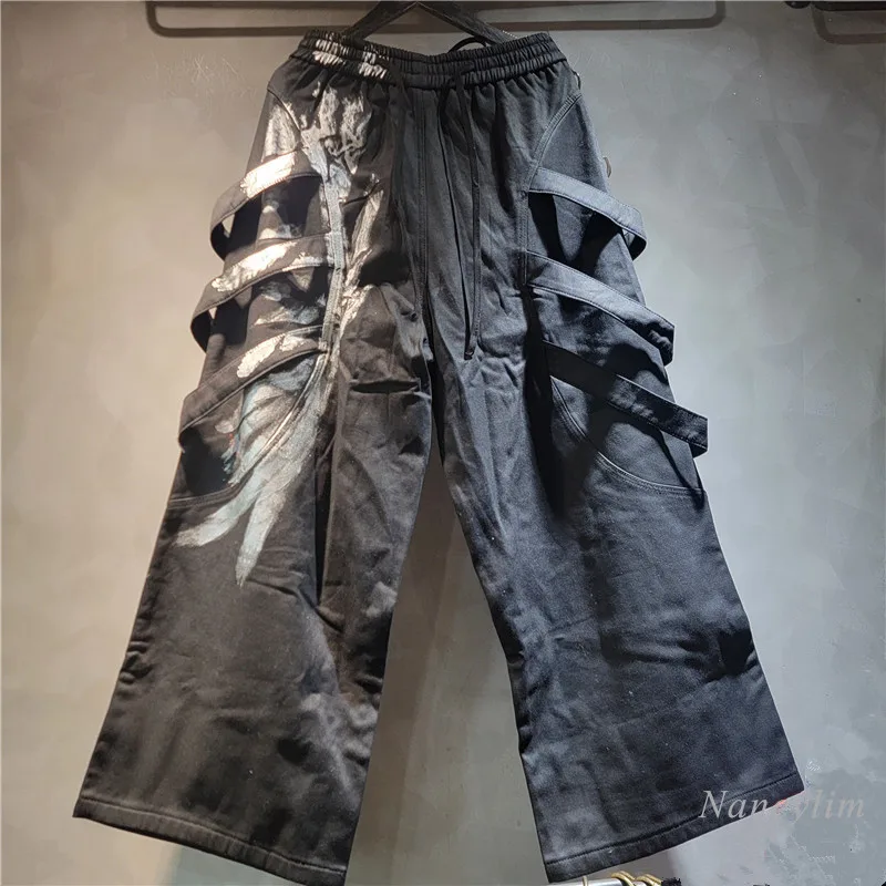 2024 Autumn and Winter New Overalls American Street Heavy Industry Brush Silver Drawstring Wide-leg Pants Loose Dancing Pants