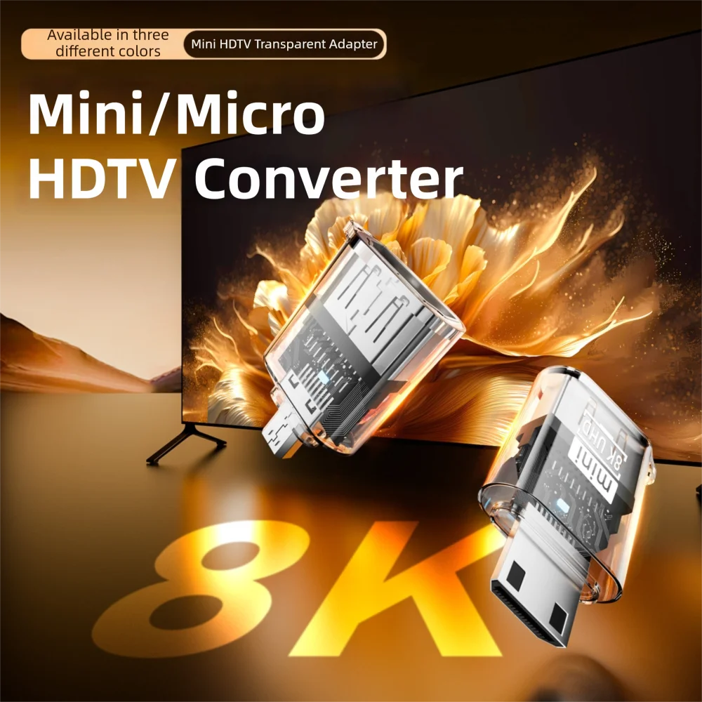 

8K 60HZ Micro/Mini HDTV Converter Transparent Indicator Light HDTV Coupler Game High Speed UHD Extender for Laptop Projector
