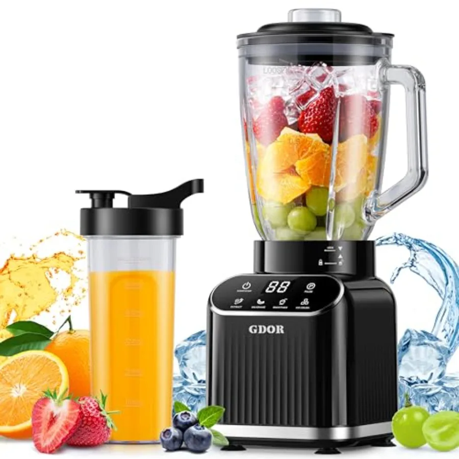 

Professional Blender for Smoothies 5 Functions 1200 Peak Watts Smoothie Blender with 52 Oz Glass Jar and 24 Oz To-Go Cup Combo