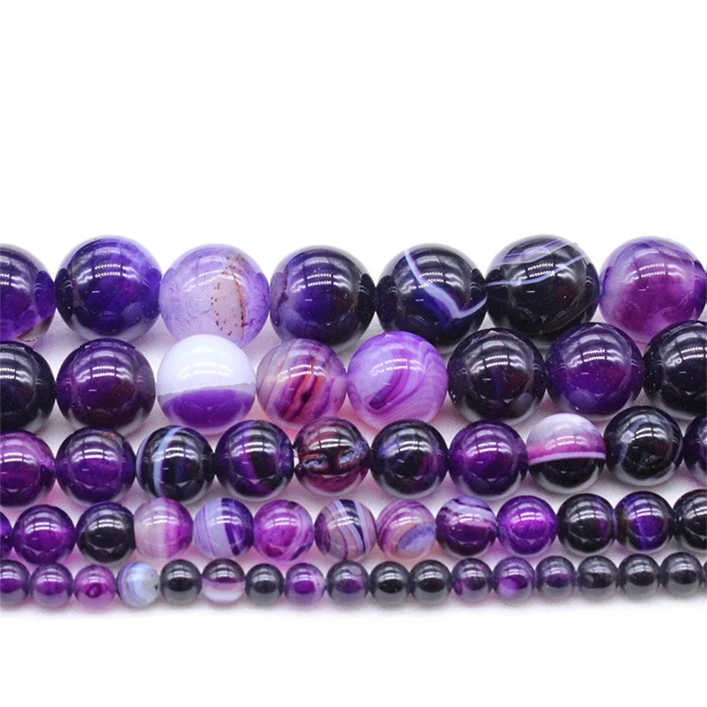 Charm Beads for Jewelry Making 4-12mm Natural Stone Purple Agate Loose DIY Women Necklace Bracelet Crimp Chinoiserie Accessories