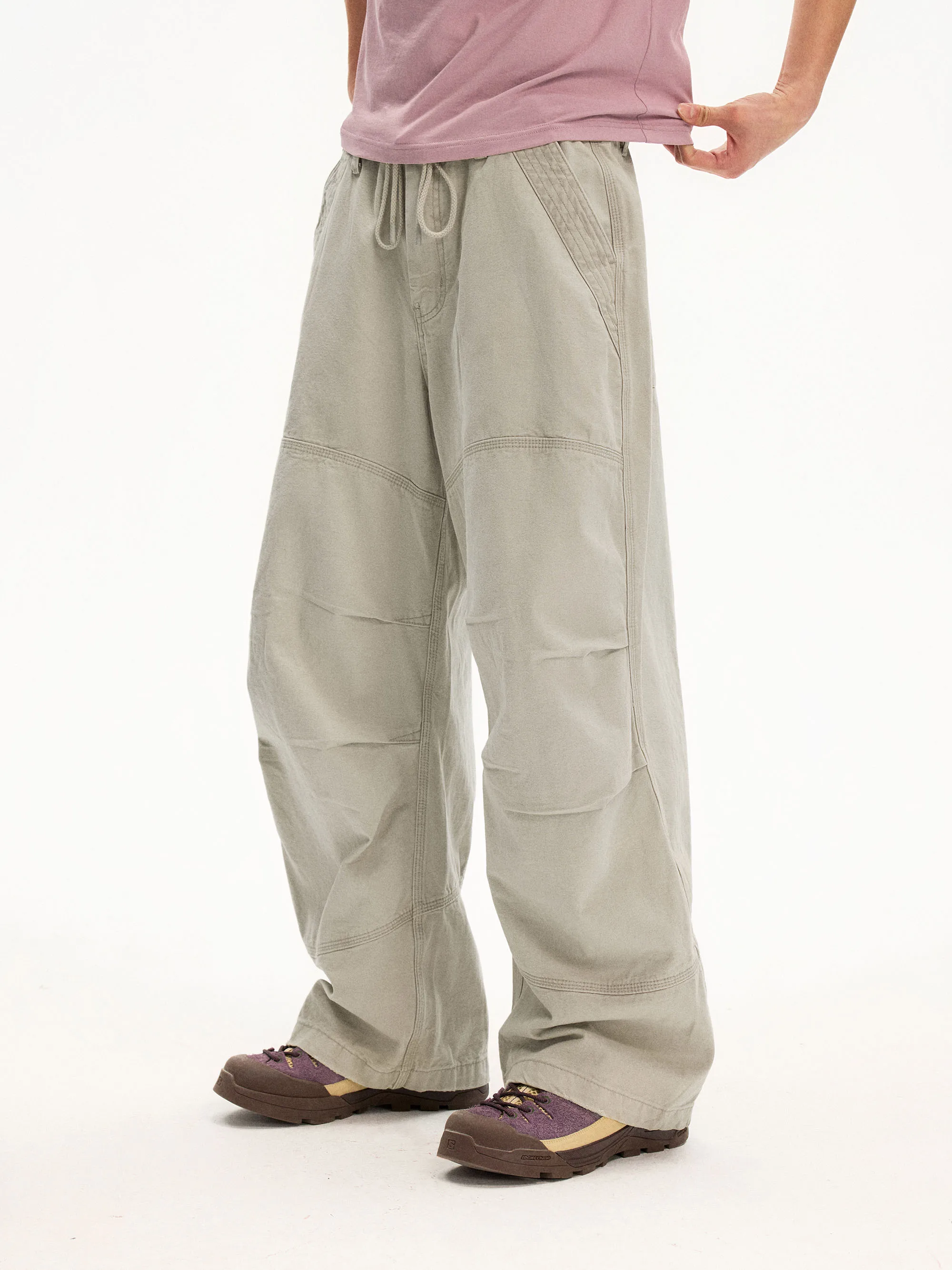 

Monterest Vintage Drawstring Workwear Washed Silhouette Paratrooper Pants Casual Loose Fit Cotton Spring Youth Style