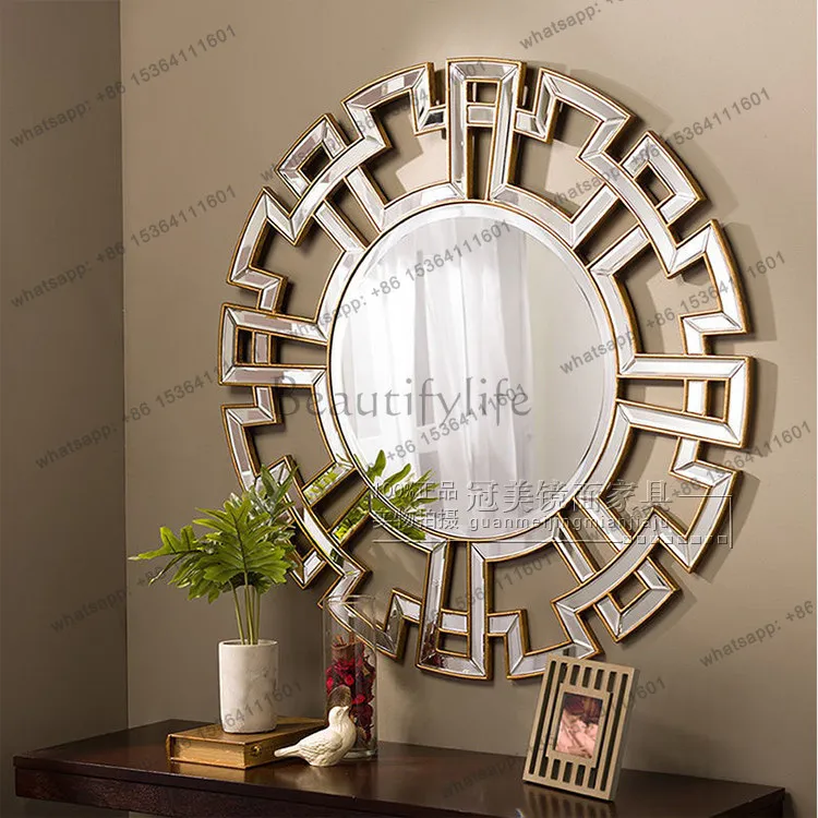 PG idyllic Chinese oval makeup mirror porch decorative mirror retro gold bathroom European bathroom mirror